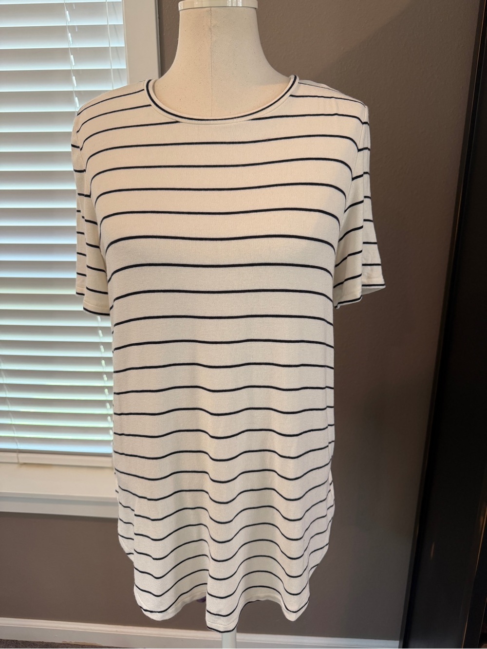 Ann Taylor White & Black Stripe Women's Tee